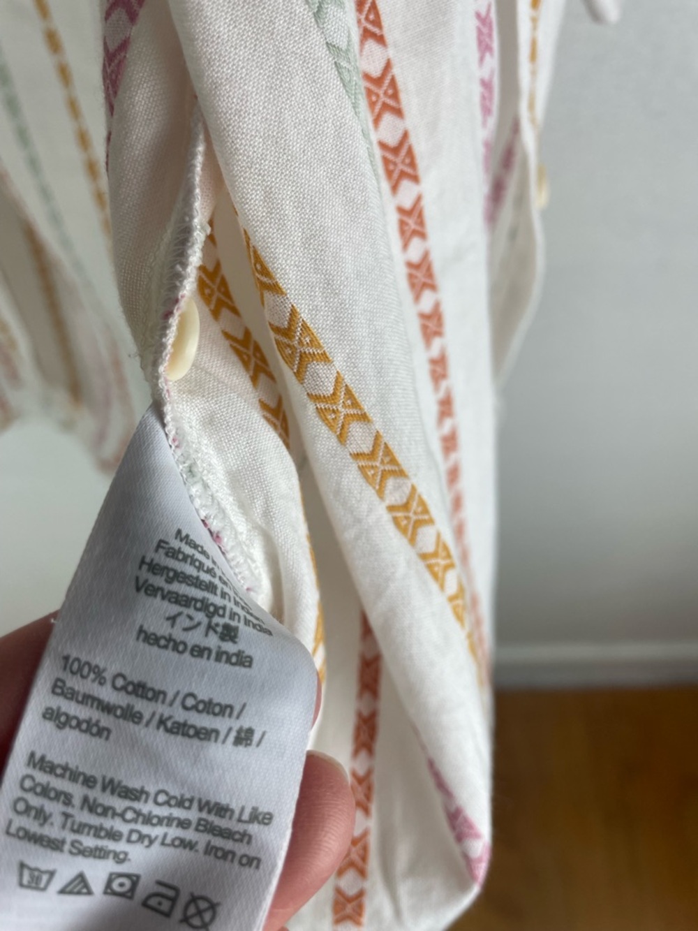 Madewell White Short-Sleeve Button-Down with Red, Gold, and Green Stripes - Picture 4 of 5